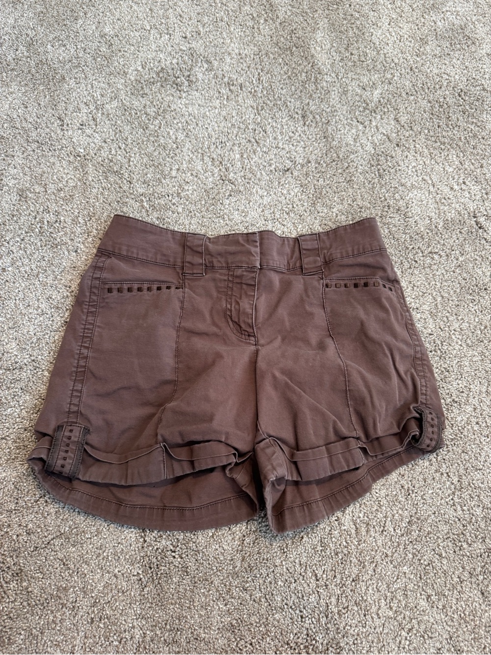 White House Black Market Brown Ruffle Hem Jean Shorts
